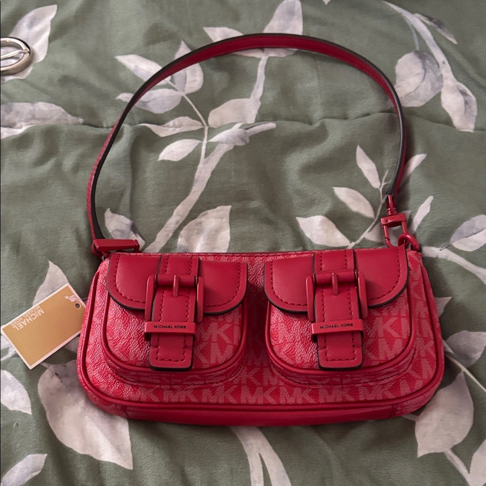 Michael Kors Red Shoulder Bag with Dual Pockets
